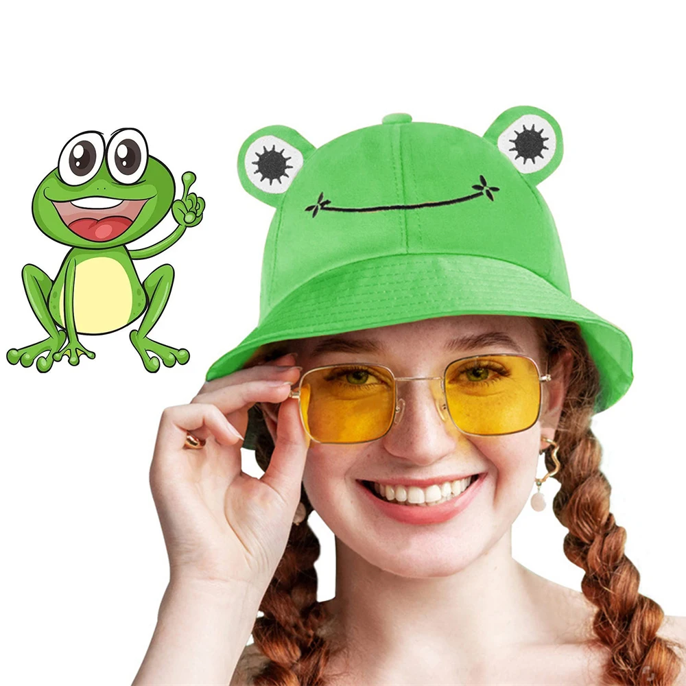 Eltern-Kind Cartoon Frosch Eimer Hut Panama Angel kappe niedlichen Frosch Hut Homme Femme Bob Chapeau Sommer Outdoor Sonne Fischer Hüte Image