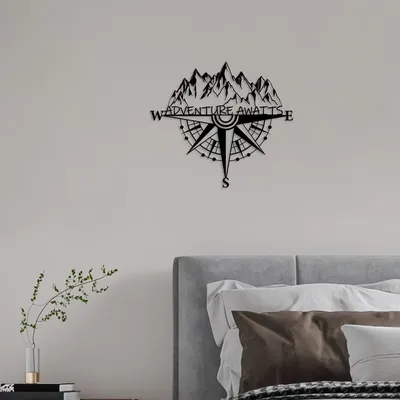 Kompass Metall Wand kunst, Bergs pitze Ansicht Wand dekoration moderne Wand kunst Dekor Aufkleber Image
