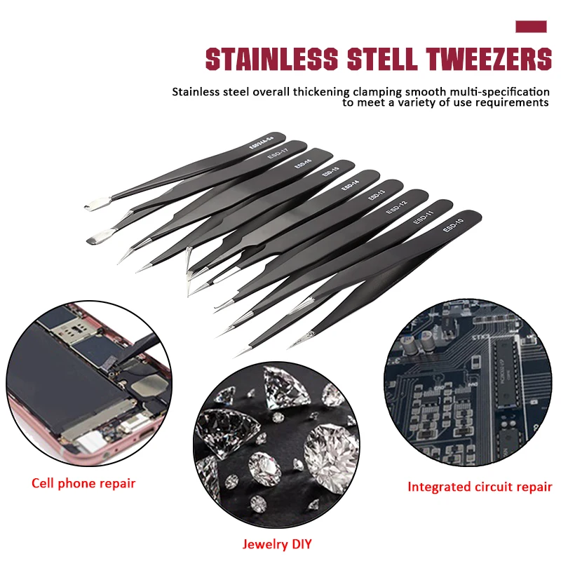 6 teile/satz Edelstahl pinzette für Handy Reparatur Wartung Handwerkzeuge kommen mit Kappen, um die Spitzen zu schützen Image