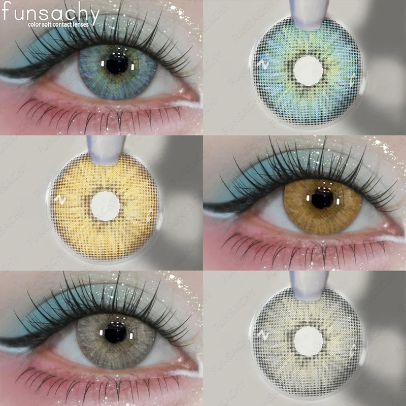 FUNSACHY 1 Paar blaue farbige Kontaktlinsen für Augen, natürliche graue Pupillen, Modekosmetik, farbige weiche Kontaktlinsen, Make-up-Linse Image