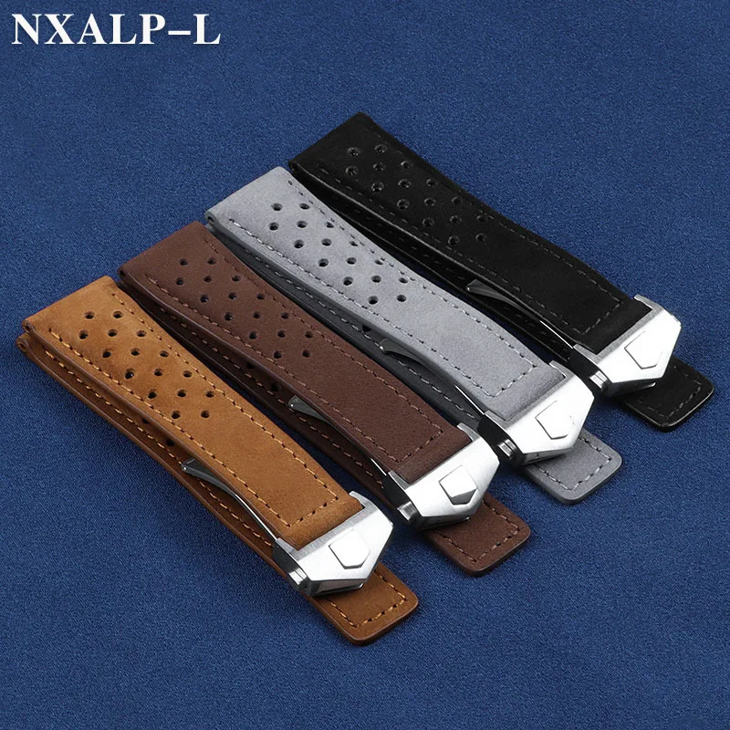 20mm 22mm 24mm atmungsaktives Rindsleder band für Tag heuer für Carrera Monaco F1 Armband aus gefroste tem Leder Armband Herren accessoires Image