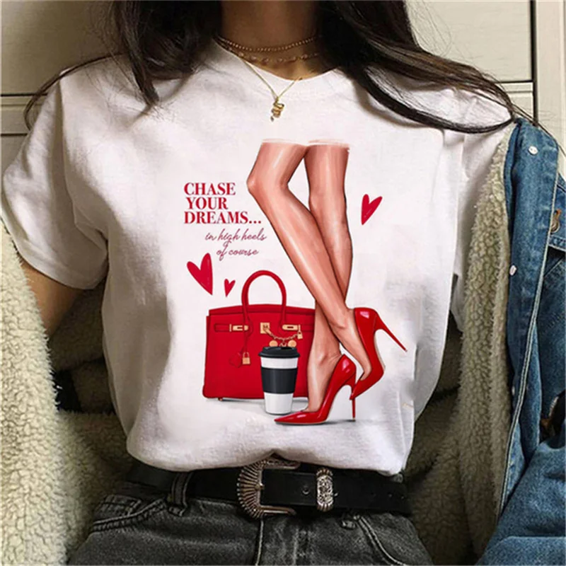 Luxus Mode High Heels Schuhe Druck Frauen T Shirt Sommer Lustige 90s Hip Hop Punk T Shirt Hipster Streetwear T-shirt kleidung