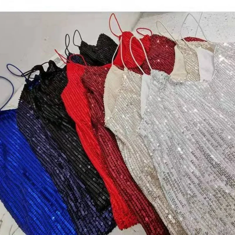 Y2K Halter Tank Top Sommer Ästhetische Kleidung Für Frauen Solide Vintage Crop Tops Tees Abend Glitter Glänzende Pailletten Lose Weste Image