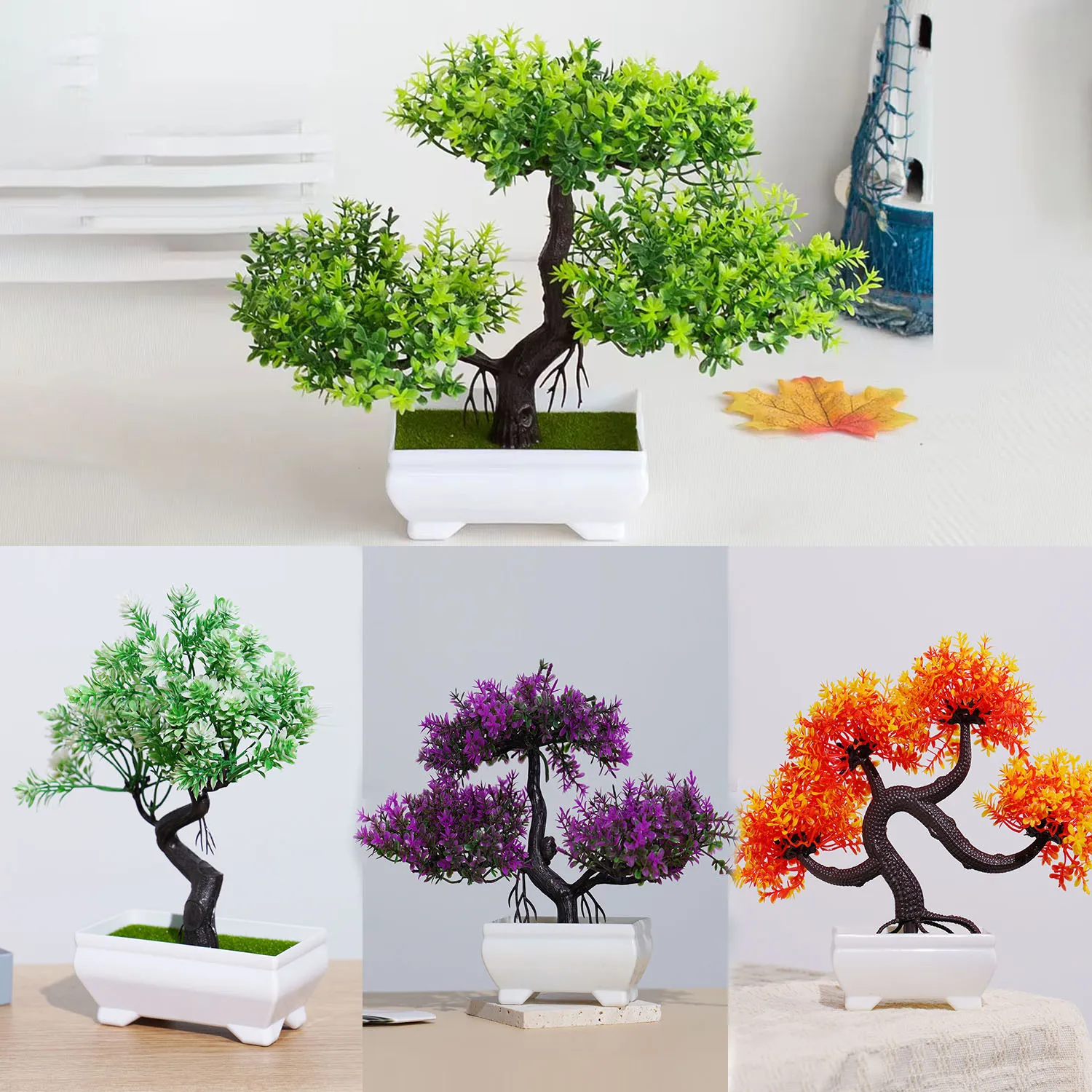 Künstliche Kunststoff-Bonsai, kleiner Baum, Bonsai-Blume, gefälschte Pflanzenarrangement, Dekoration, Zimmer, Zuhause, Tisch, Outdoor, Gartendekoration Image
