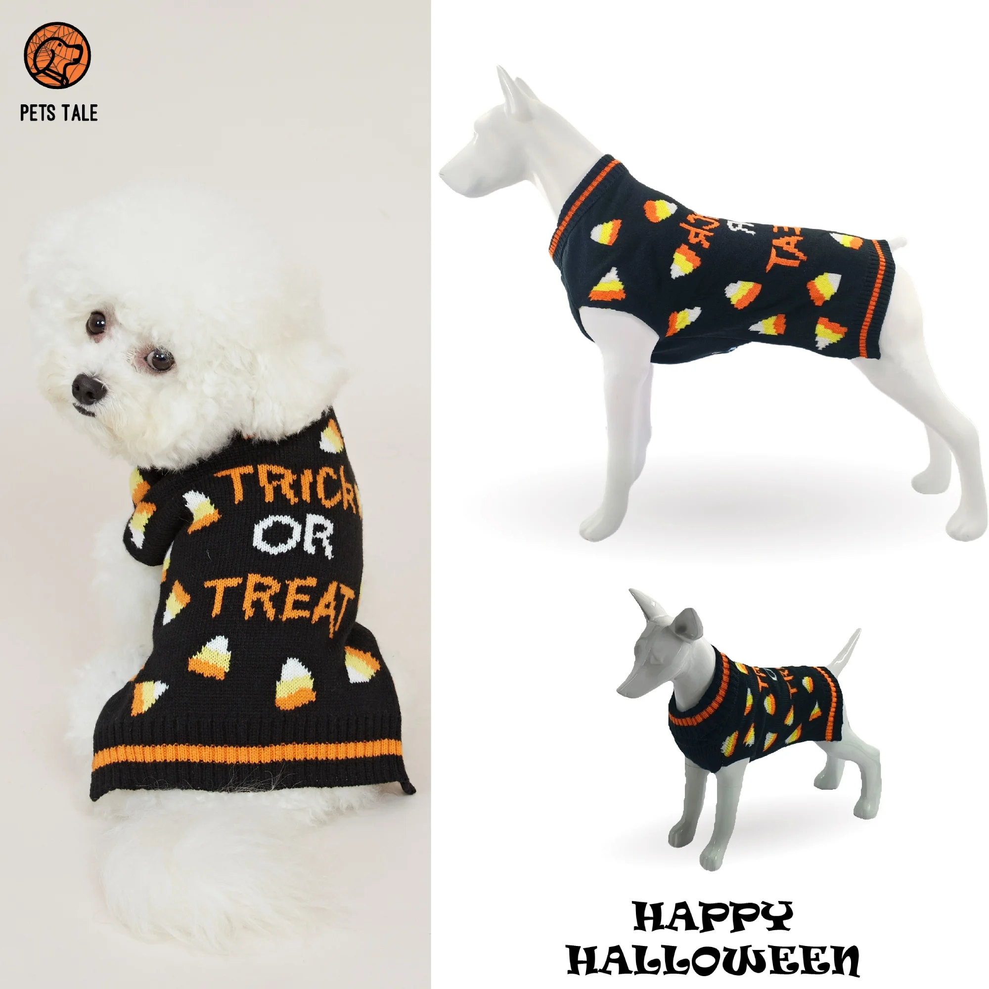 Halloween Trick or Treat Strick pullover Jacquard D-Ring Loch Design und doppels chichtigen Kragen