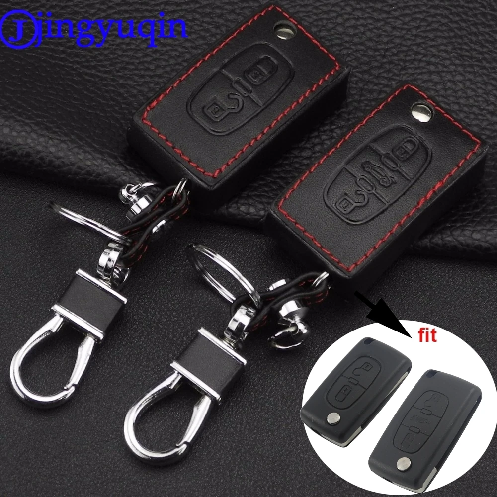 Jingyuqin Fernbedienung 2/3 Tasten Auto schlüssel Leder Styling Fall Fob Abdeckung Für Peugeot 207 307 308 407 807 für CITROEN C2 C3 C4 C5 C6 Image