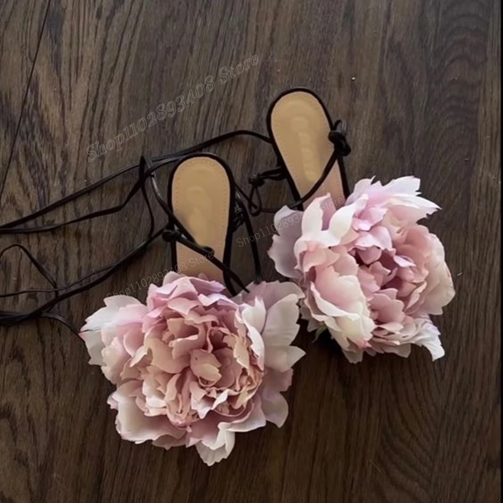 Schwarze große Rose Blume Dekor Sandalen Schnürung Stiletto High Heel Riemchen Mode sexy Frauen Schuhe Sommer Zapatos Para Mujere