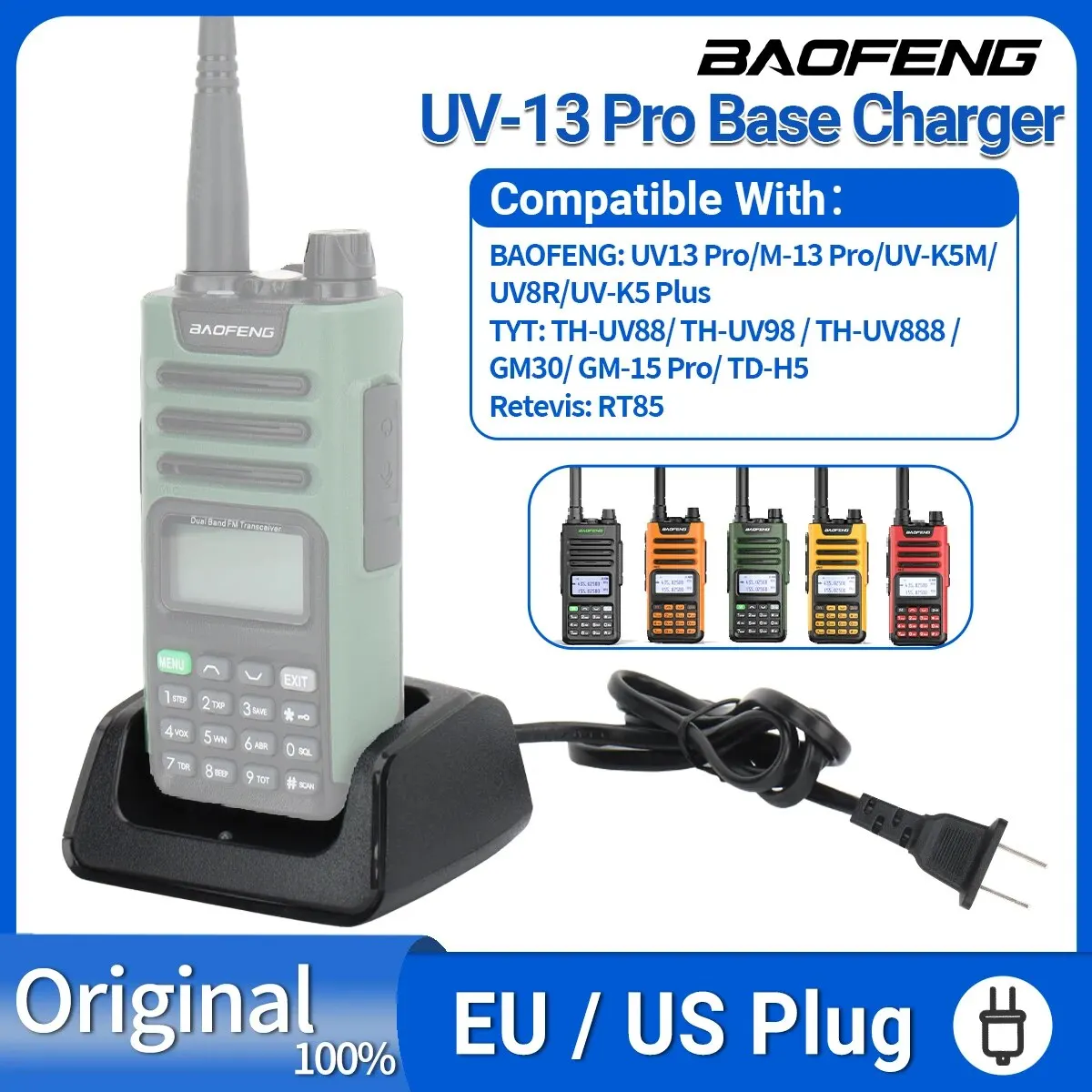 Baofeng UV 13 Batterie Ladegerät Für Walkie Talkie UV K5M UV K5 Plus UV 8R Basis Desktop Ladegerät Station zwei Weg Radio Zubehör Image