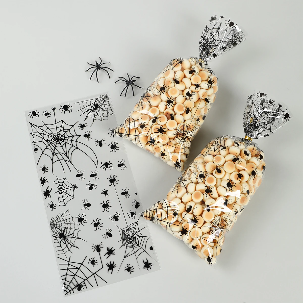 50 Stück Kürbis-Halloween-Süßigkeitstüten, fröhliche Halloween-Party-Dekorationen, Geschenk für Kinder, Süßes oder Saures, Süßigkeiten, Kekse, Spinne, Geisterbeutel Image