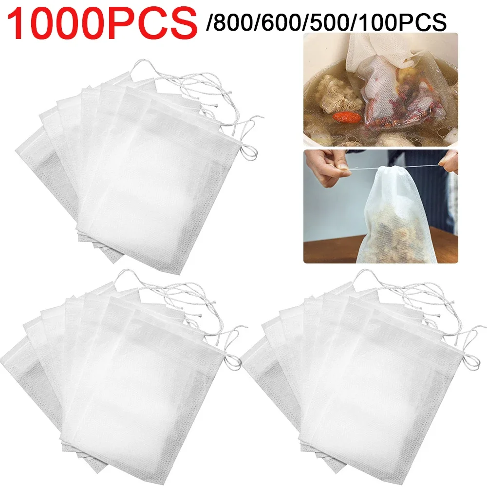 100-100 Stück Einweg-Teebeutel leere Teebeutel Vliesstoff-Teekanne mit Schnur heils iegel Tee geschirr Gewürz tee Filter beutel Image