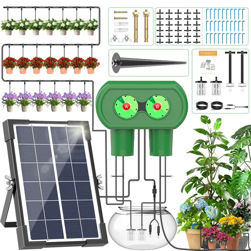 Solar betriebenes automatisches Tropf bewässerungs system, solar betriebenes einfaches Bewässerungs gerät für DIY, Split-Typ-Doppelpumpen-Tropf bewässerungs set