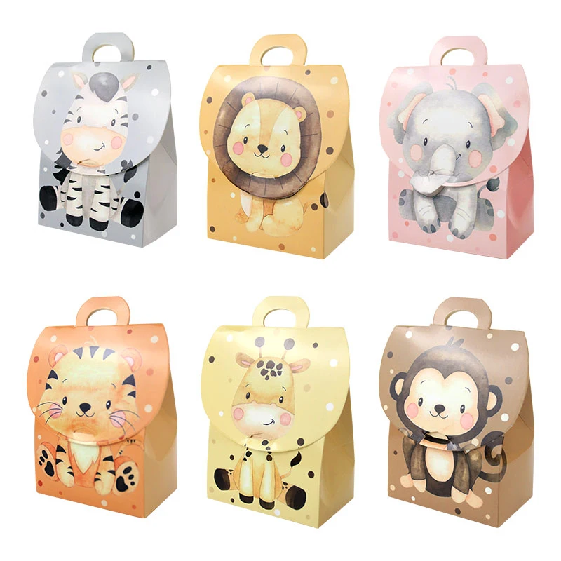 24/48PCS Safari Tier Geschenkboxen Dschungel Tier Party Geschenk Pralinenschachtel mit Griffen für Schlangen Image