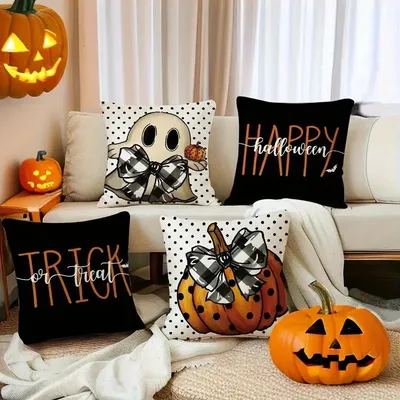 1 stücke Halloween karierte Kürbis Geist werfen Kissen bezug Set, verwendet für Sofas, Schlafzimmer, Image