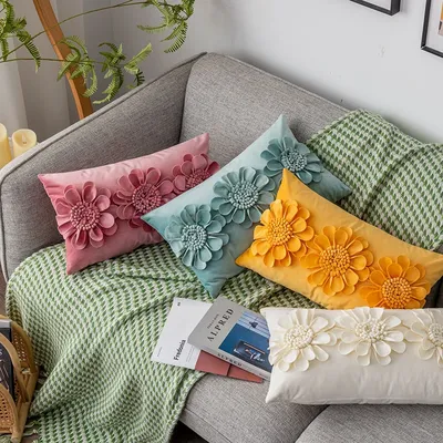 3d Blumen werfen Kissen bezug Luxus Sonnenblume handgemachte Samt Kissen bezug kleine Gänseblümchen Image