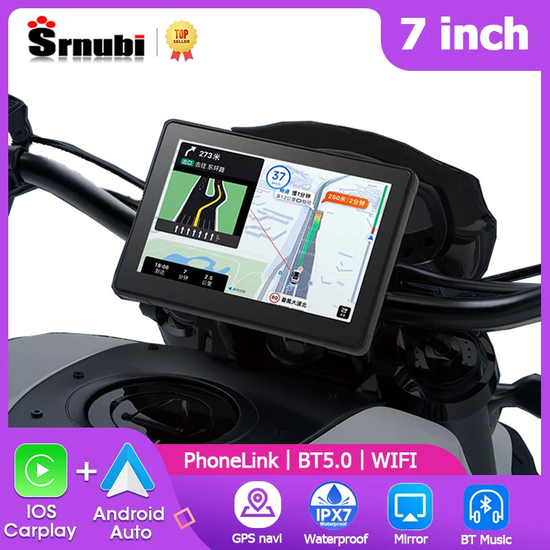 7 Zoll tragbare Motorrad Navigation GPS drahtlose Apple Carplay Android Auto IPX7 wasserdicht Mot vorne hinten Dual Bluetooth DVR