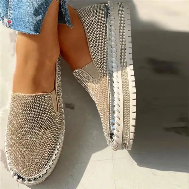 2024 frühjahr neue frauen Outdoor-Mode Schuhe dicken sohlen Strass Plattform flache Schuhe Casual Comfor Weibliche vielseitige Schuhe