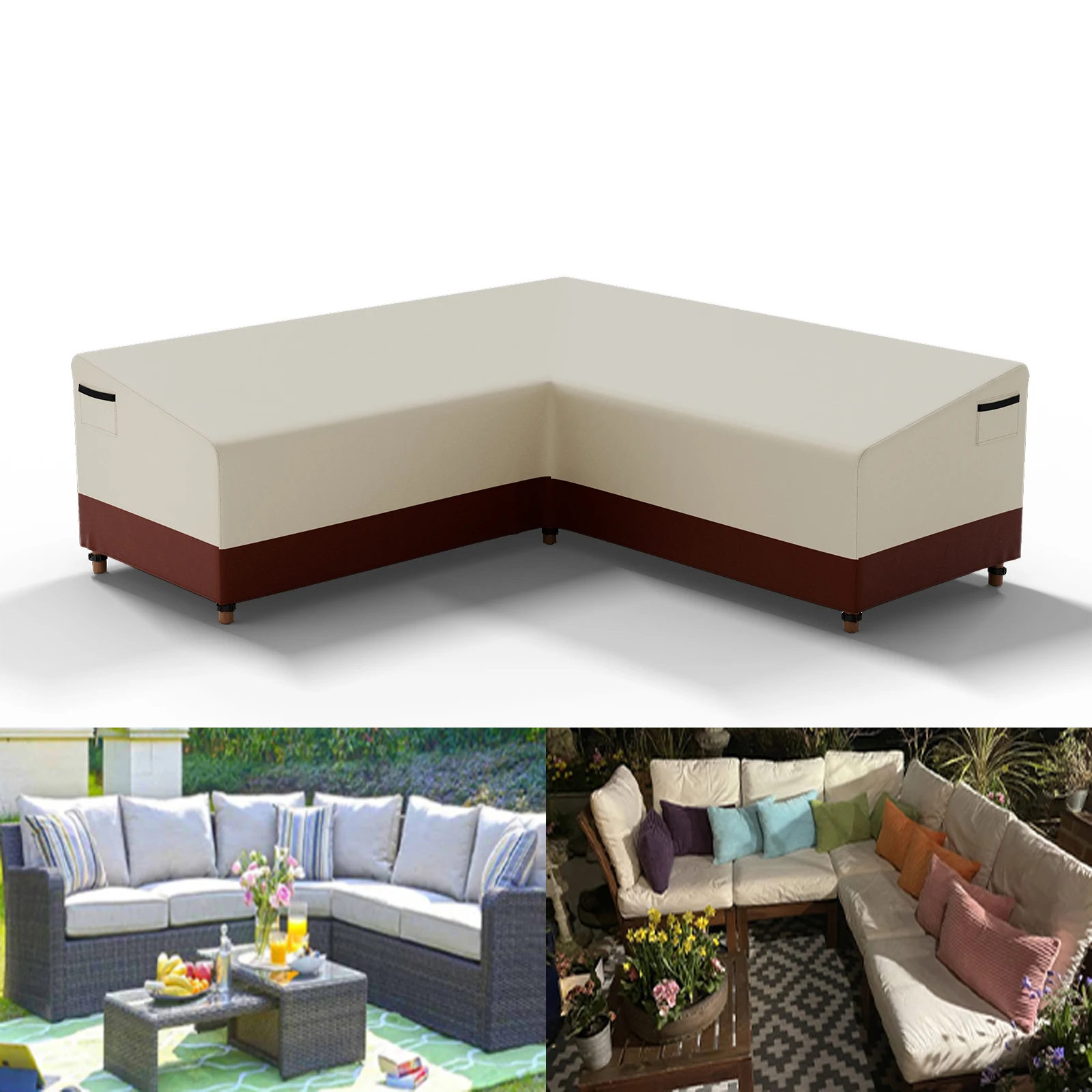 420d Outdoor V-förmige schwere Sofa bezug Duty Schnitt Rasen Terrassen möbel Abdeckung wasserdichte robuste Terrasse Schnitt Couch Abdeckung Image