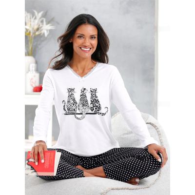 Schlafanzug WÄSCHEPUR, Damen, Gr. 36/38, schwarz-weiß (schwarz, weiß, bedruckt), 50% Baumwolle, 50% Viskose, Homewear-Sets Image