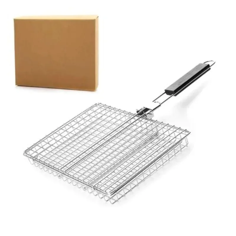 Edelstahl-Grillkorb, zusammenklappbarer Grillkorb mit Griff, groß, tragbar, geeignet für Outdoor-Camping-Grill