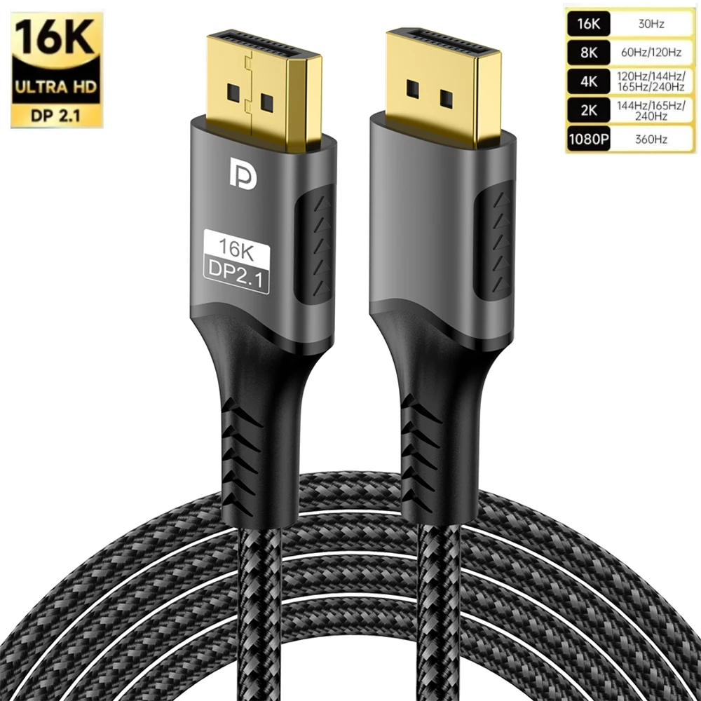 16K DisplayPort Kabel 2.1 8K DP 2.1 DP Video 80gbps Kabel DP zu DP 16K@30Hz 8K@60Hz 120Hz 4K für HDTV Boxen Gaming Monitore Gr Image