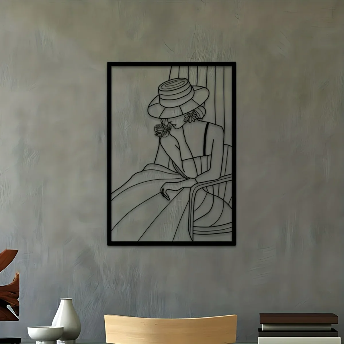 Hello young Vintage Dame Metall Wand kunst-moderne Frauen Zeichnung für Wohnkultur minimalist ische abstrakte weibliche einz eilige Kunst