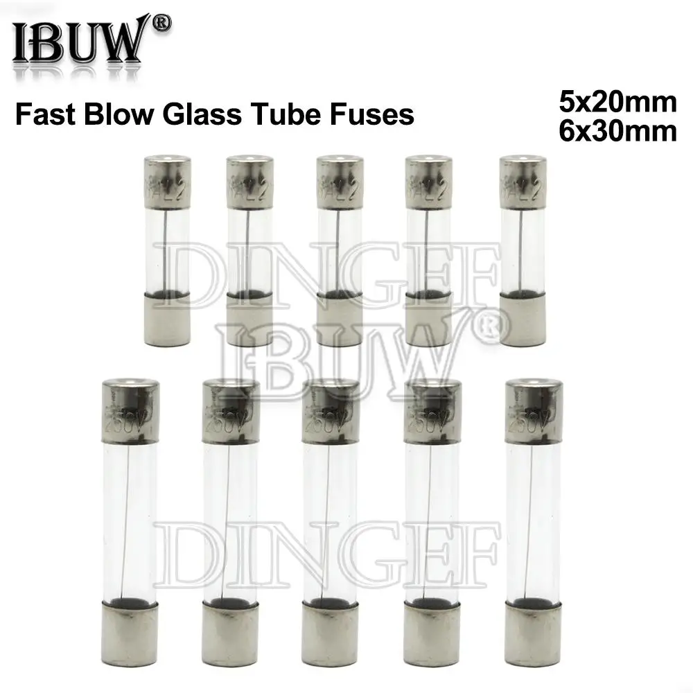 10pc 5*20mm 6*30mm schnell blasbare Glasrohr sicherungen 5x20mm 6x30mm 250v 1,5a 1a 2a 3a 4a 5a 6a 8a 10a 15a 20a 25a 30a 0,5 eine Amp-Sicherung Image