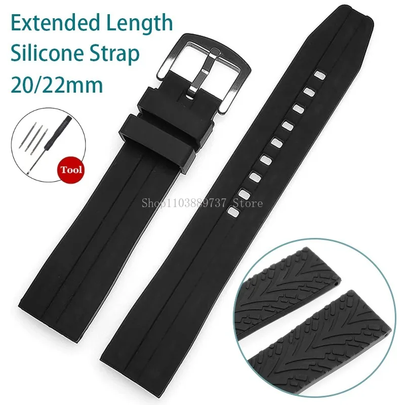 Großes langes Silikonarmband, 20 mm, 22 mm, verlängerte Länge, Gummi-Uhrenarmband für Seiko-Sportarmband, weiches Armband, Gürtel für Rolex Image