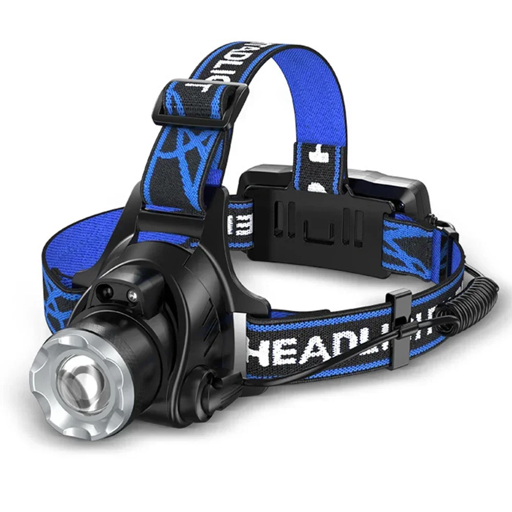 Hochleistungs-LED-Stirnlampe, Angelkopflampe, 3 Modi, zoombar, wasserdicht, superhell, Campinglampe, angetrieben durch 2x18650-Batterien