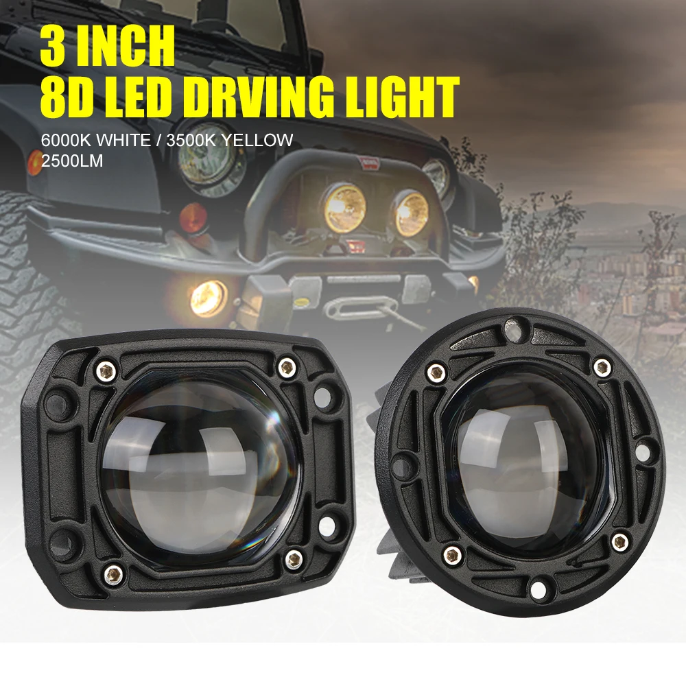 8D-Linse, Arbeitsleuchte für Jeep, Auto, LKW, Off-Road, 4 x 4, 12 V, 24 V, Unterputz-Nebelscheinwerfer, 6000 K, weißes 3500 K gelbes LED-Arbeitslicht