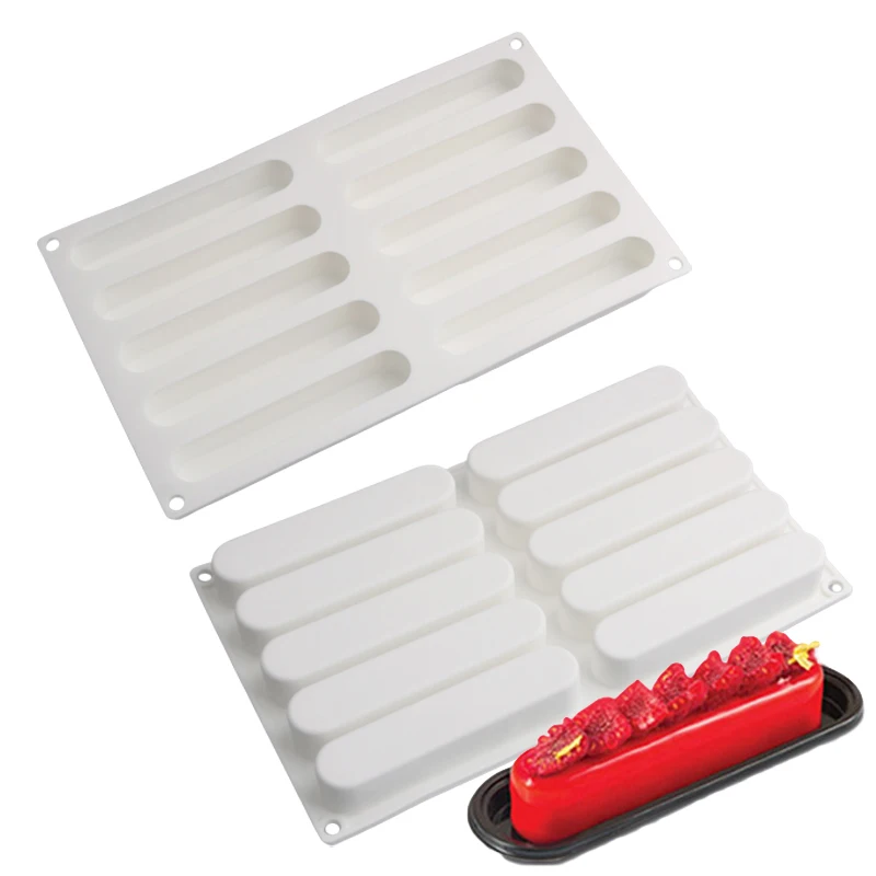 Silikon kuchen formen 10 Zellen lange Streifen form lange Mousse formen schwarze Gebäcksc halen Kunststoffs chneid werkzeuge Küchen back geschirr Image