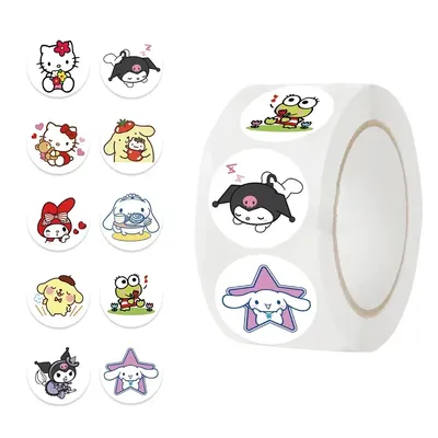 500 teile/rolle Cartoon Sanrio Aufkleber Kawaii Hallo Kitty Kuromi Melody Diy Pvc Laptop Aufkleber Image