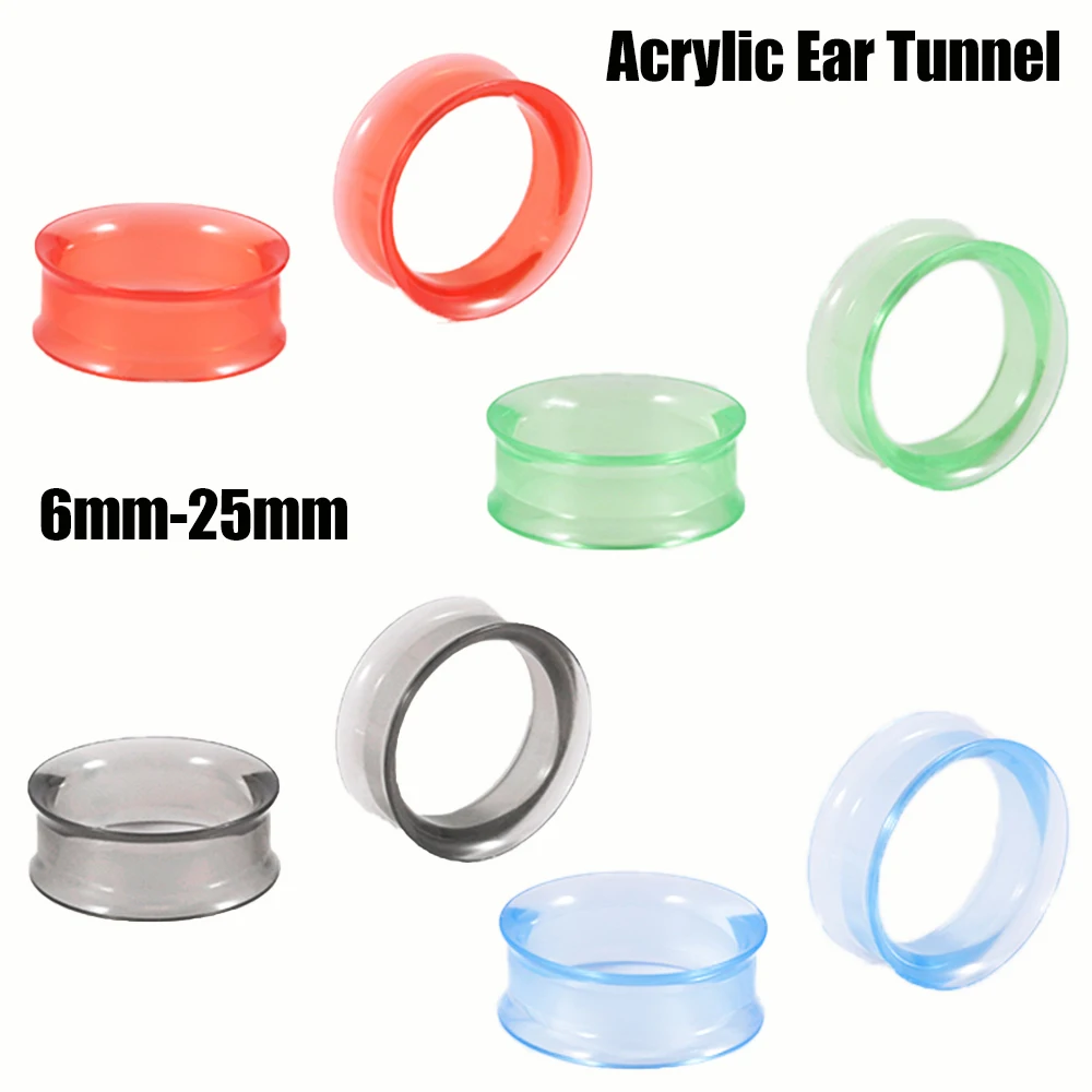 1 Paar Acryl runde geformte hohle doppelt ausgestellte Ohr Tunnel transparent blau grün rot Ohr Expander Ohr lehre Piercing 6mm-25mm Image