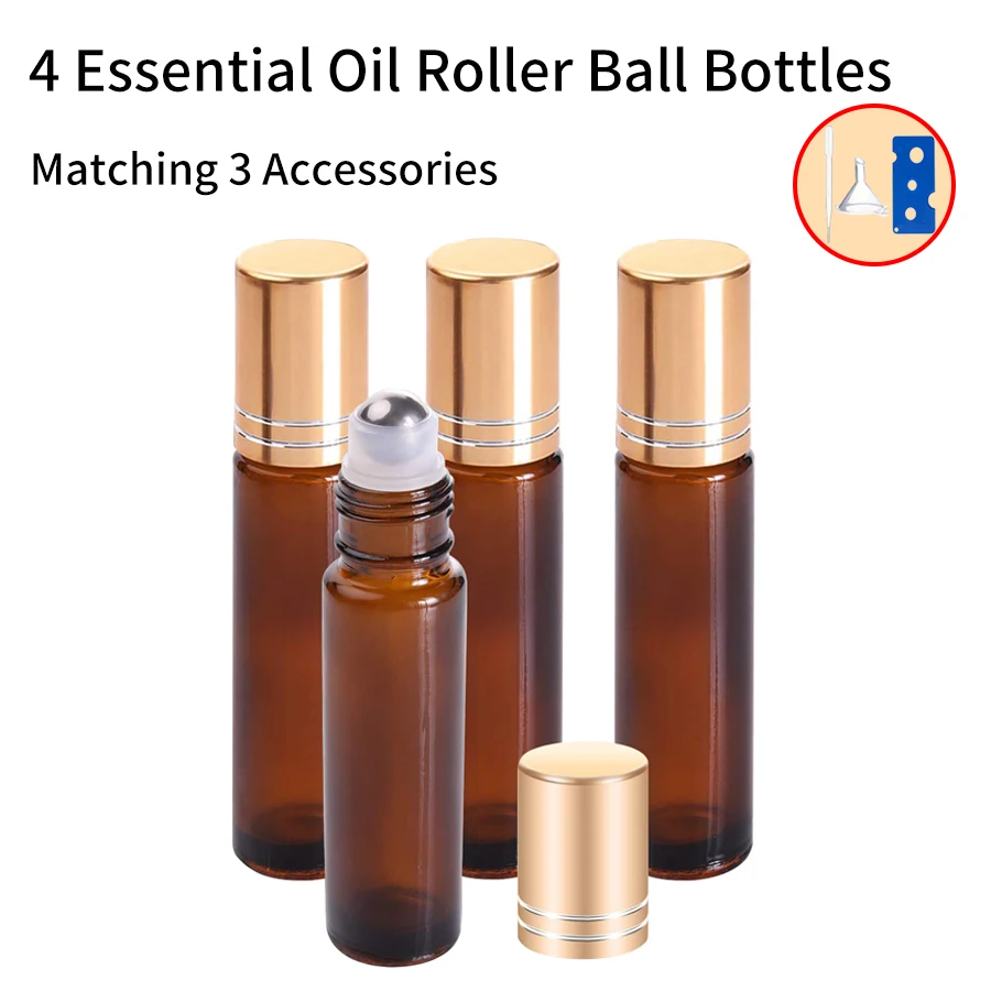 4 Stück + 3 Zubehör 10ml Glas leere Parfüm flasche mit 4 Bechern, 1 Tropfer, 1 Trichter, 1 Flaschen öffner. Image