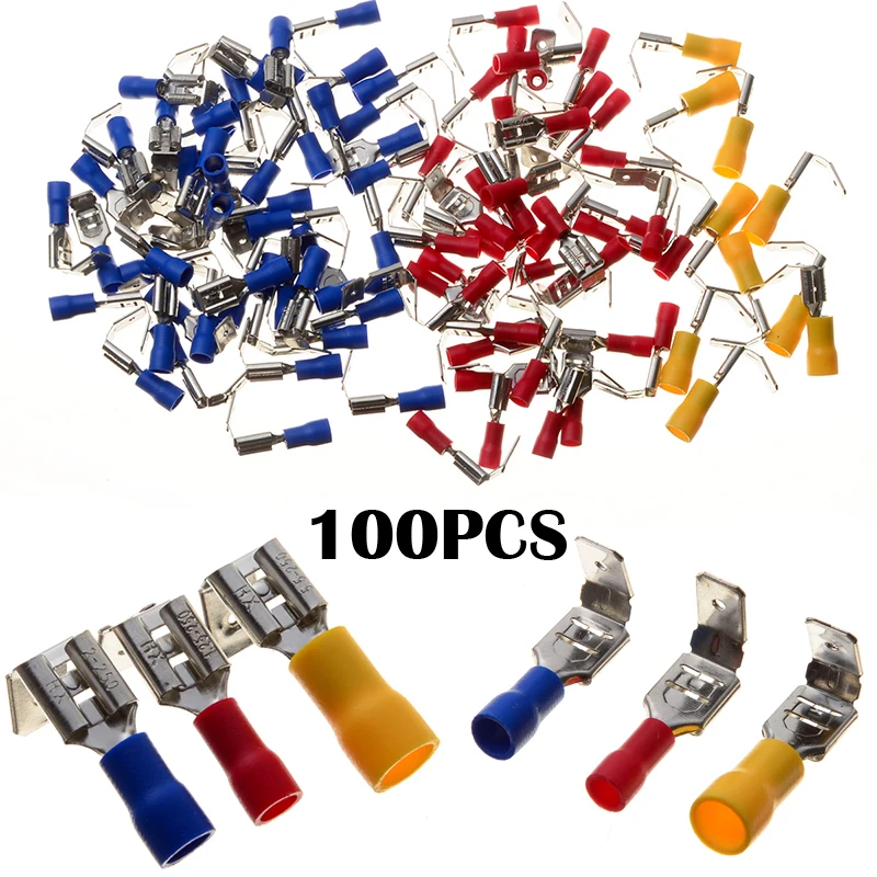 100 teile/satz Piggy Back Spade Terminators Isolierte Butt Stecker Crimp Elektrische Terminals 10-22AWG Rot Blau Gelb Image