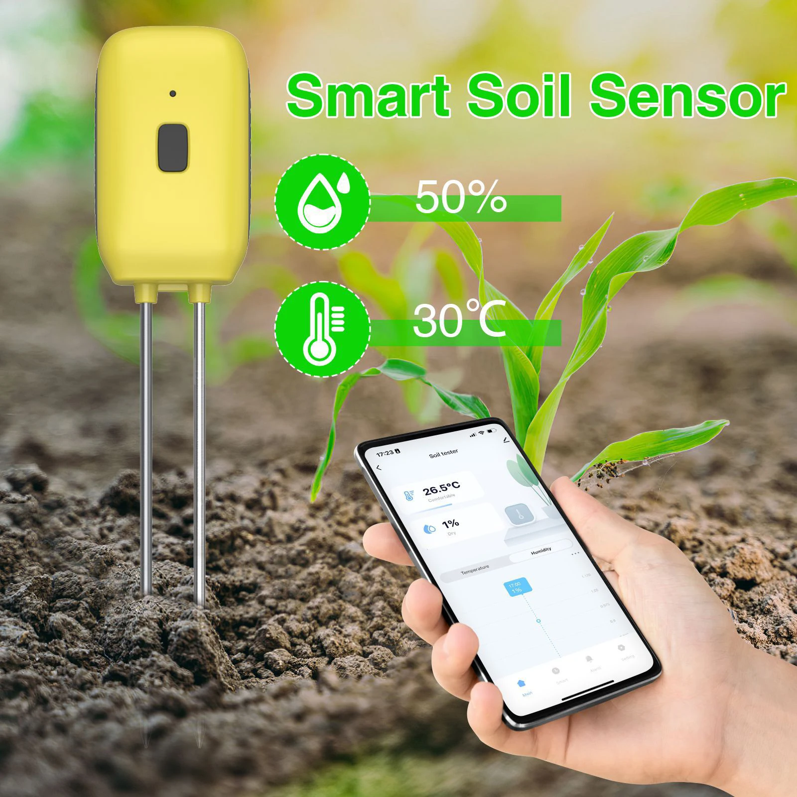 SGS08 Smart Boden Tester Temperatur Feuchtigkeit Test Meter Topfpflanze Feuchtigkeit Messgerät Mobiltelefon APP Steuerung Image