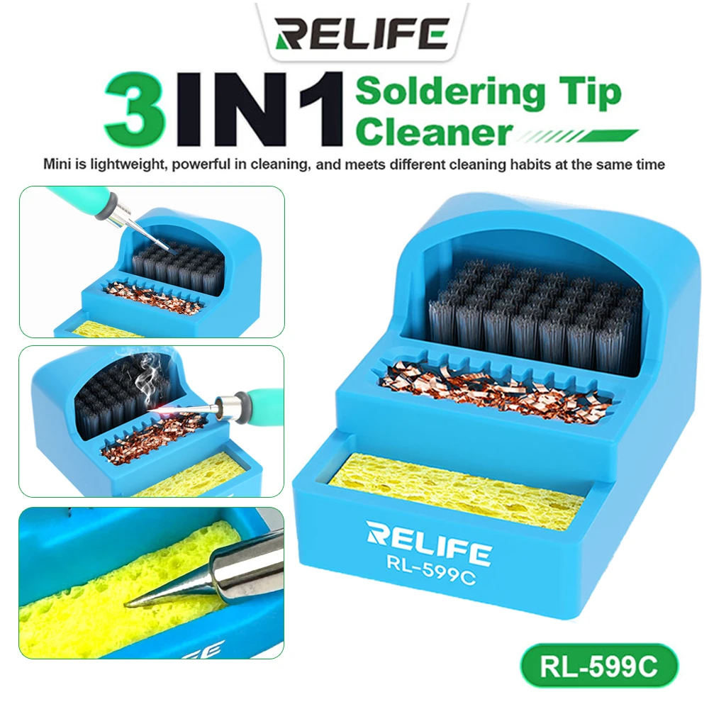 Relife RL-599C 3 in 1 multifunktion ale löt spitze reiniger für handy motherboard reparatur löt spitze reinigungs werkzeug Image