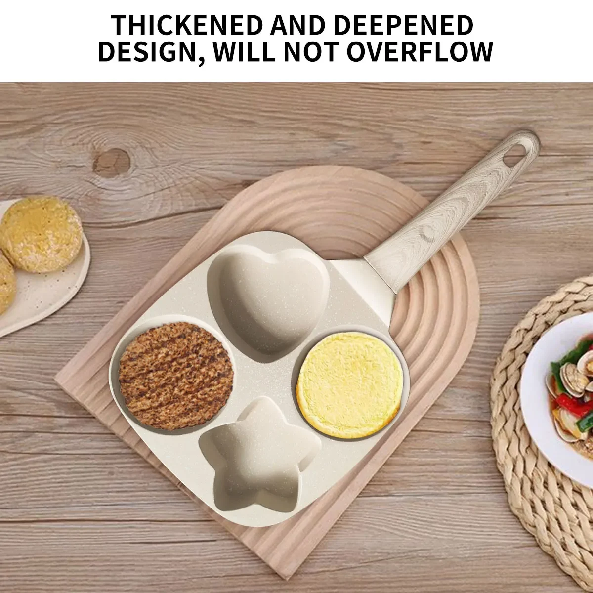 4-Loch Ei Bratpfanne Verdicken Steak Backen Burger Frühstück Maker Kochgeschirr Skilet Kreative Herz Runde Stern Form Küche Werkzeuge Image