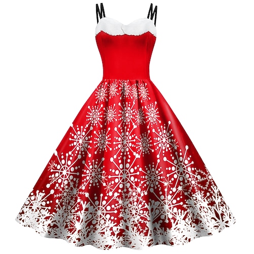 Robe De Noël Fantaisie père Noël Mrs. Claus Années 1950 pour Femmes Adulte Noël Mascarade la veille de Noël Soirée Noël Robe