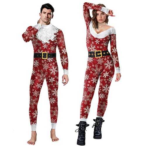 Combinaisons père Noël Mrs. Claus Tenues assorties à la famille pour Homme Femmes Adulte Noël Mascarade la veille de Noël Soirée Noël Combinaison