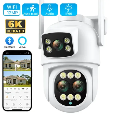 12MP 6K 8X Zoom IP WiFi Outdoor Camera PTZ Three Lens Dual Screen Auto Tracking Waterproof Security