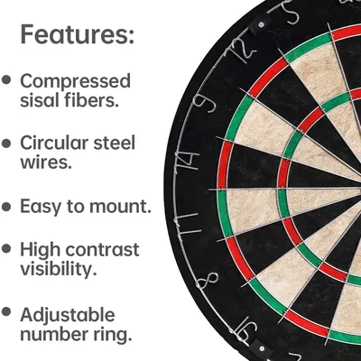 18 Inch Premium Brazilian Hemp Dart Board - High-Quality Sisal Surface for Improved Accuracy,