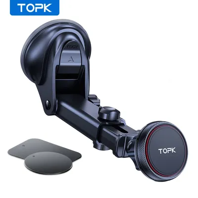 TOPK Car Phone Holder Mount,Magnetic Phone Holder for Car Windshield & Dashboard,Adjustable