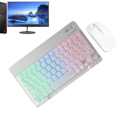 Keyboard And Mouse Set Wireless 7 Colors Key Board With 2 Light Modes Portable Computer Keyboards