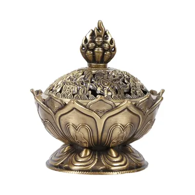 Small Zinc Alloy Bronze Holy Flower Incense Holder - 2 Colors, Buddhism Decor, Metal Craft for Home