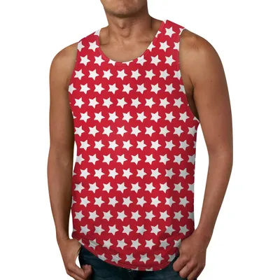 American Red And White Stri Tank Top Gym Clothing Men 3d Printed Streetwear Basketball Vest Quick