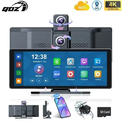 QOZ 10.26" Car Intelligent Screen with 4K 360° Rotation Dash Cam Wireless CarPlay & Android Auto AUX