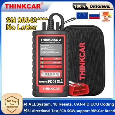 THINKCAR Thinkdiag 2 Full System Diagnostic Tool Support CAN FD ECU Coding Bi-Directional OBD2 Scanner 16 Service 1 Year Free