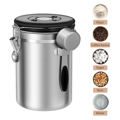 Airtight Coffee Canister, Stainless Steel Storage Container (22OZ) with Scoop,One Way Co2 Valve,