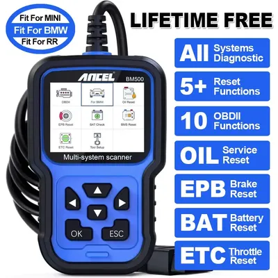 ANCEL BM500 For BMW Car All System OBD2 Scanner EPB BMS Reset Code Reader Diagnostic Tool Battery/Oil Reset Free Update