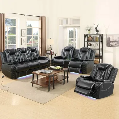 recliner，Power Recliner Chairs Set of 3Reclining Loveseat Sofa with LED Lights Sectional Leather